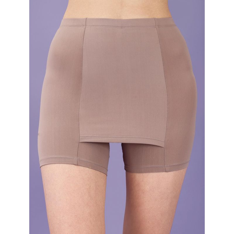 SOIE Brown Mid Rise Above Knee Length Cycling Shorts with No V-Line (M)