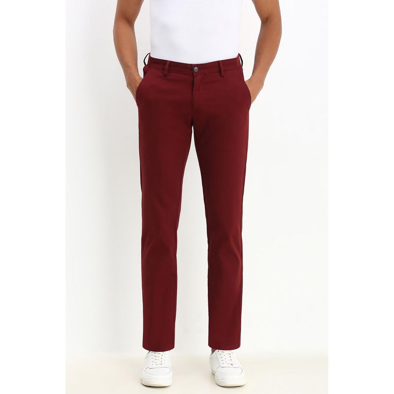Allen Solly Men Maroon Slim Fit Textured Casual Trousers (32)