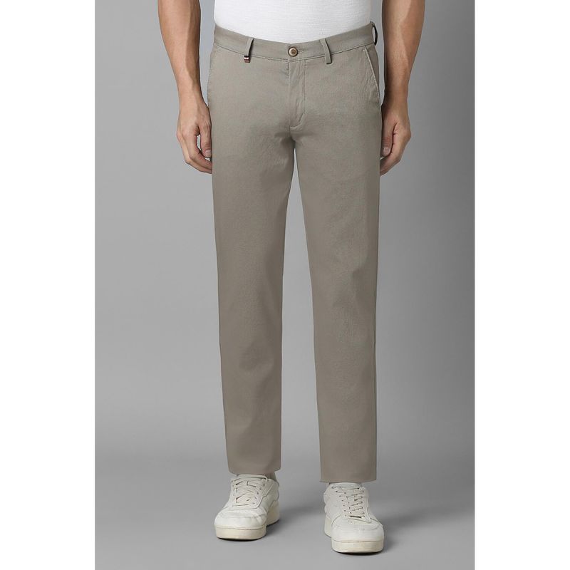Louis Philippe Men Grey Slim Tapered Fit Textured Flat Front Casual Trousers (38)