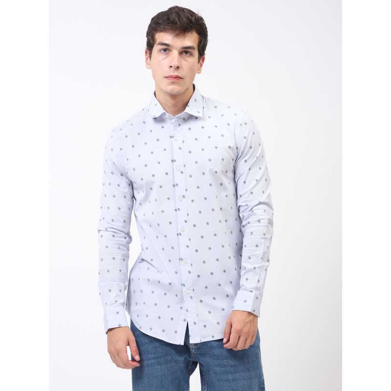 Guess Men Blue Printed Spread Collar Full Sleeves Shirt (S)