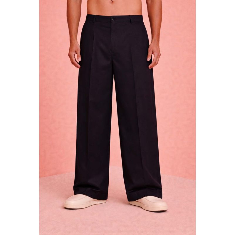 Vastramay Men Black Cotton Lycra Wide Leg Pant (XL)