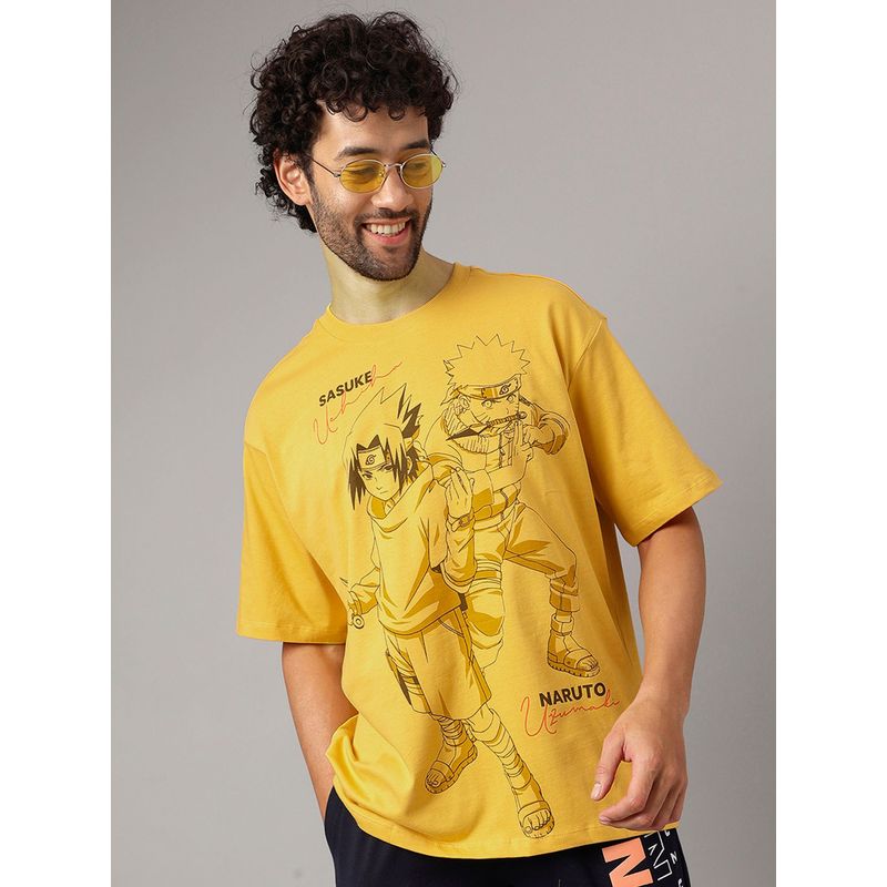 Free Authority Naruto Printed Yellow T-Shirt for Men (XL)