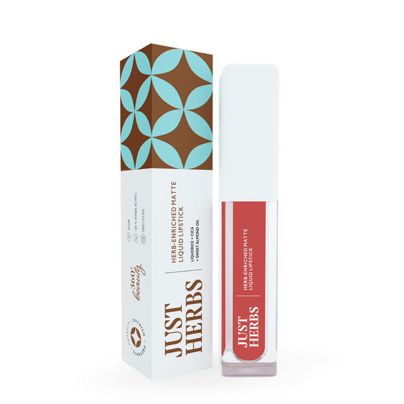 Just Herbs Vegan Matte Liquid Lipstick, Raisin Rust, Nourishing Formula & Matte Finish