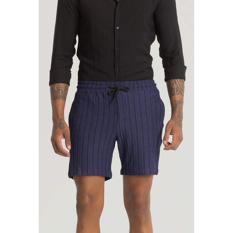 Snitch Navy Blue Striped Stretch Shorts (32)