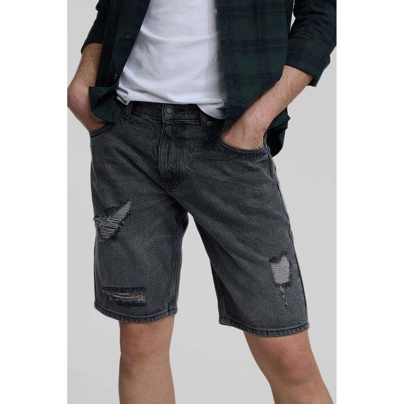 Snitch Grey Regular Fit Denim Shorts (30)