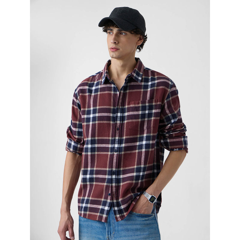 The Souled Store Originals Plaid Shirt: Copper Men Relaxed Shirt - Multi-Color (XL)