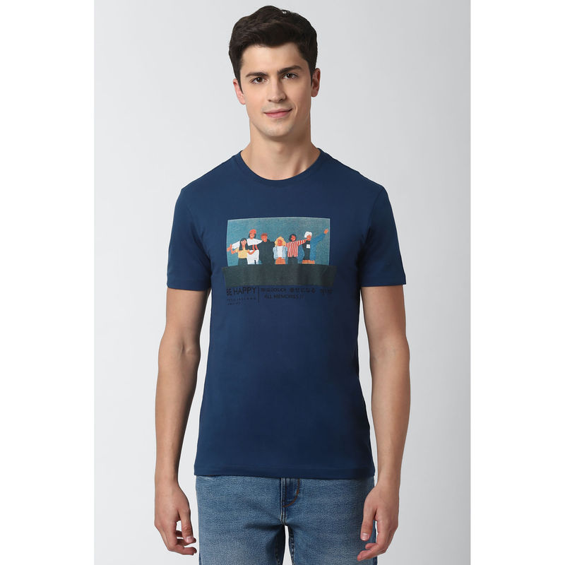 Peter England Navy Crew Neck T Shirt (S)