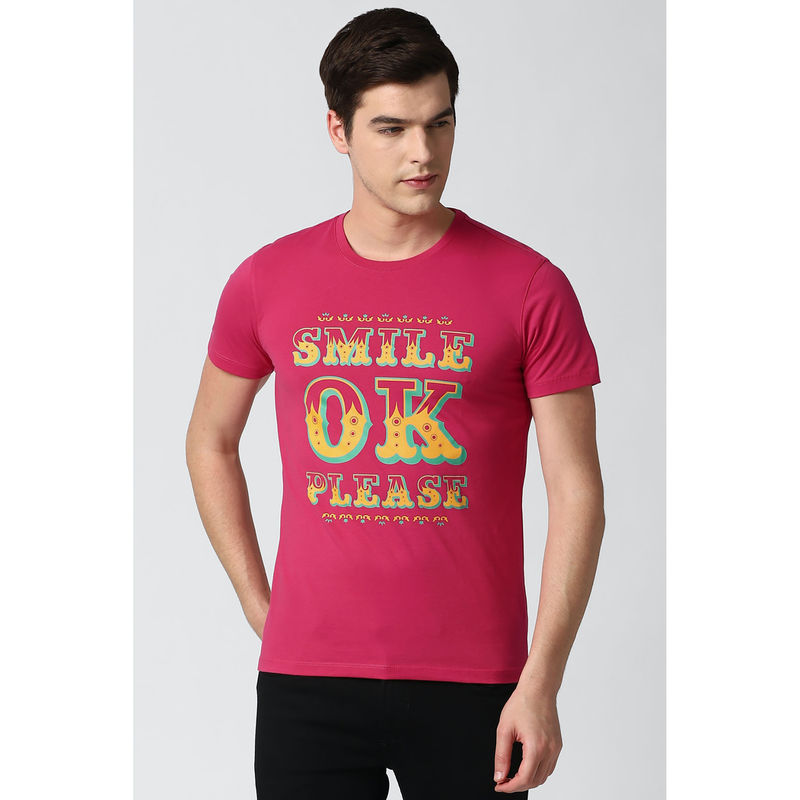 Peter England Pink Crew Neck T Shirt (S)