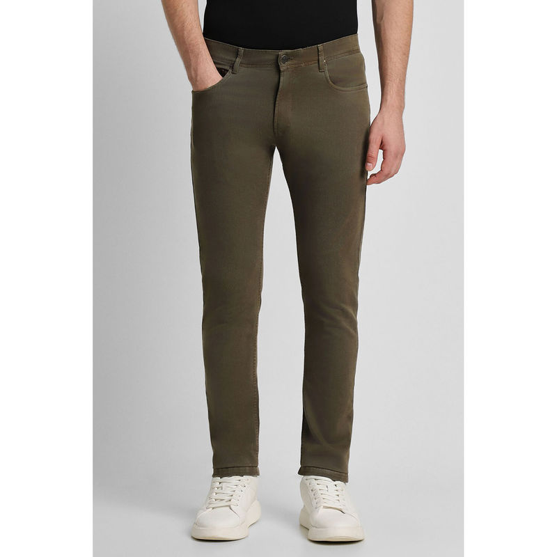 Peter England Men Olive Dark Wash Slim Tapered Jeans (28)