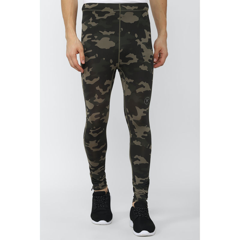 Van Heusen Men Olive Print Skinny Fit Training Tights (L)