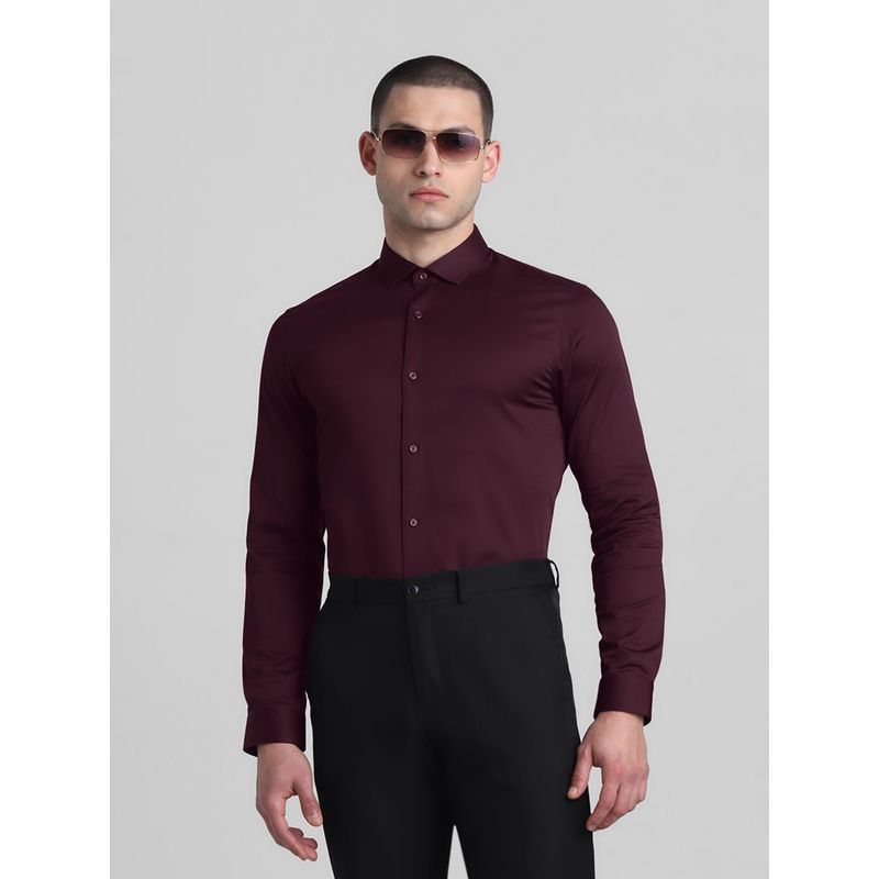 Jack & Jones Men Solid Slim Fit Maroon Formal Shirt (M)