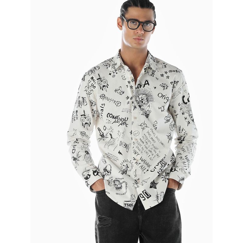 Jack & Jones Men Printed Regular Fit White Casual Shirt (S)