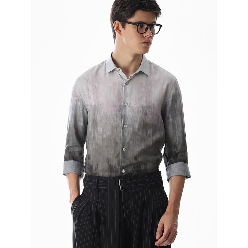 Jack & Jones Men Ombre Pattern Slim Fit Grey Casual Shirt (S)