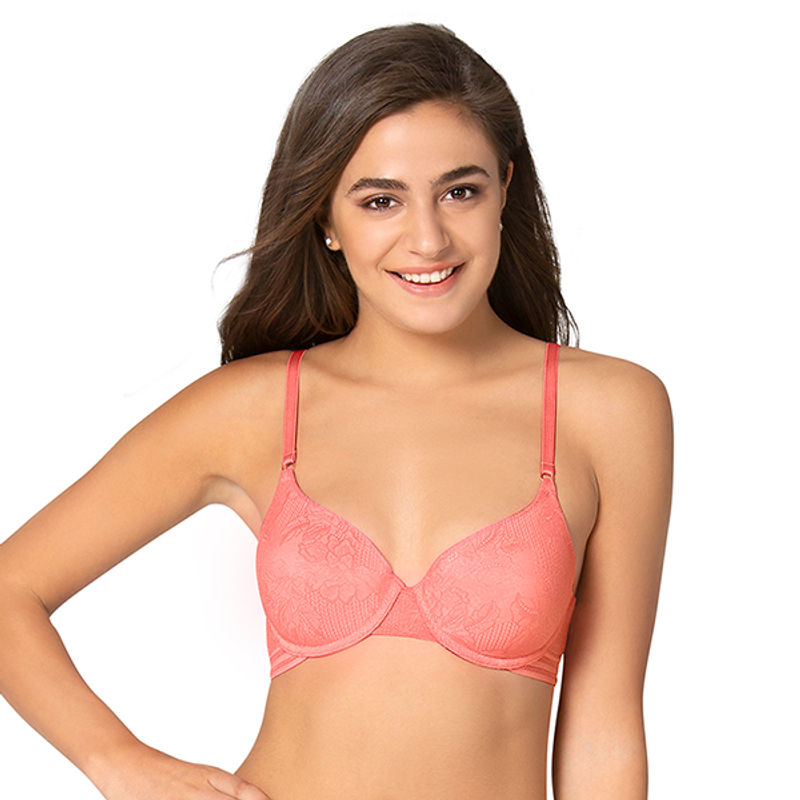 Amante Invisi Lace Padded Wired High Coverage Bra - Pink (32D)