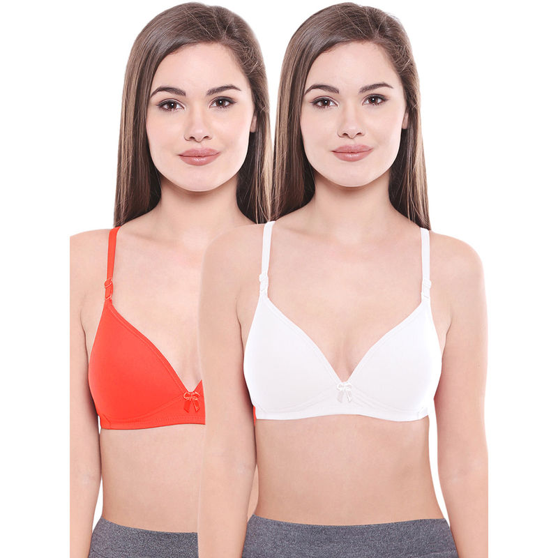 Bodycare Lightly Padded Bra In Coral-White Color (Pack of 2) - 30B
