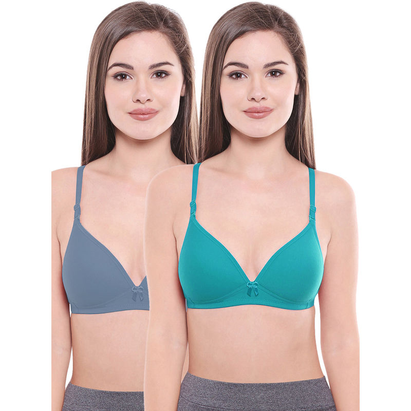Bodycare Lightly Padded Bra In Grey-Firozi Color (Pack of 2) - 36B