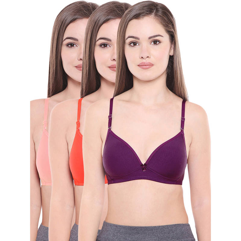 Bodycare Lightly Padded Bra In Pink-Coral-Dark Purple Color (Pack of 3) - 36B