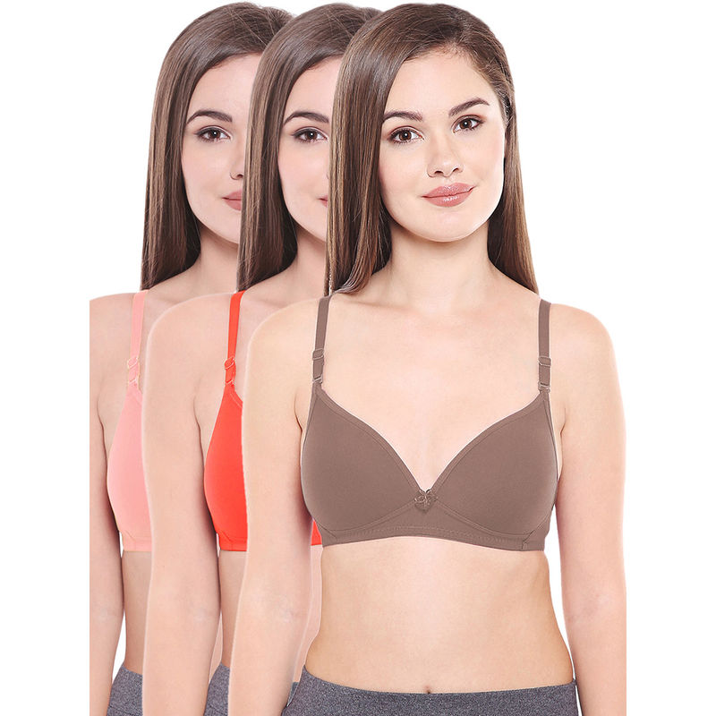 Bodycare Lightly Padded Bra In Pink-Coral-Skin Color (Pack of 3) - 30B