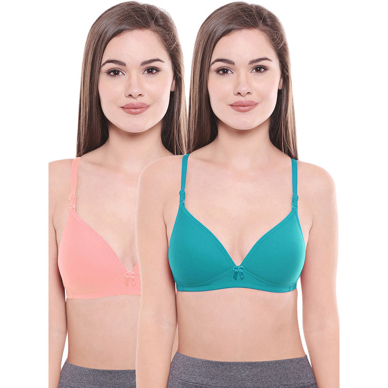 Bodycare Lightly Padded Bra In Pink-Firozi Color (Pack of 2) - 34B