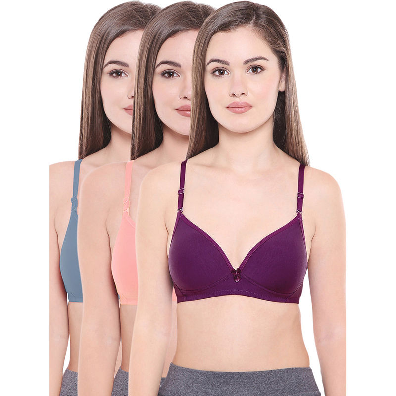Bodycare Lightly Padded Bra In Grey-Pink-Dark Purple Color (Pack of 3) - 36B