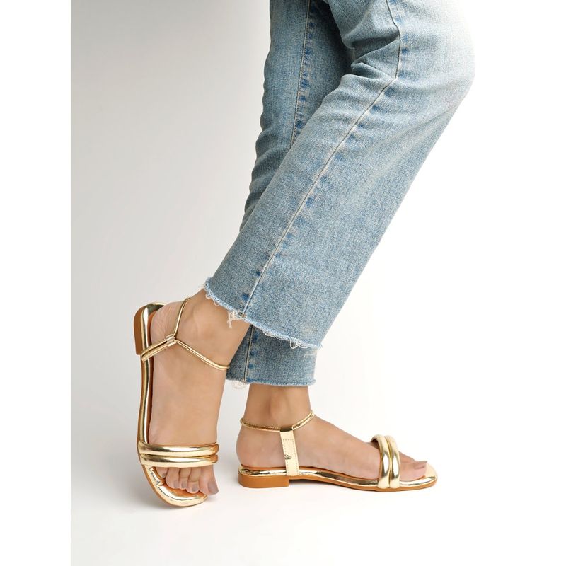 Shoetopia Embellished Backstrap Golden Flat Sandals for Women & Girls (EURO 38)