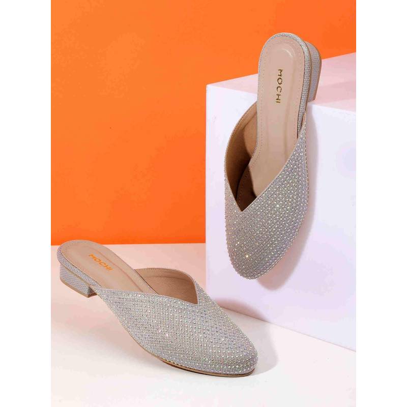 Mochi Women Gold Mules Heels (EURO 38)