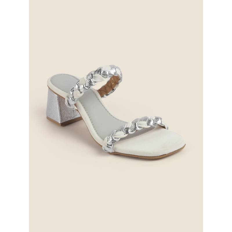 Metro Women White Heeled Sandals (EURO 36)