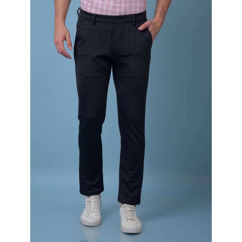 CRIMSOUNE CLUB Men Grey Checks Regular Fit Casual Trouser (34)