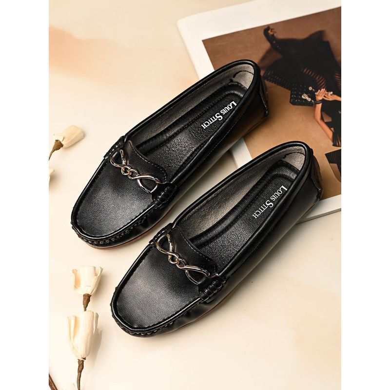 Louis Stitch Women Black Premium Solid Slip On Casual Loafers (UK 4)