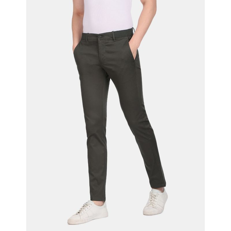 Arrow Sports Men Olive Low Rise Solid Casual Trousers (30)