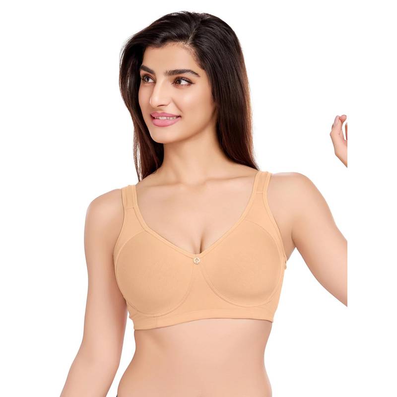 Juliet Womens Padded Full Coverage Cotton Lycra Broad Straps Bra Beige (40D)