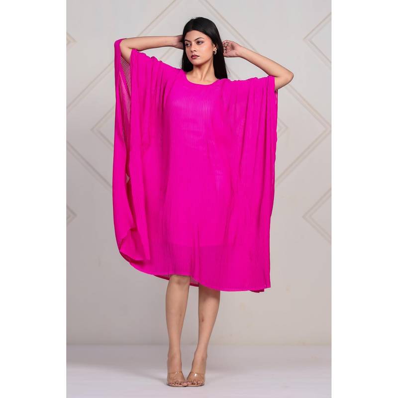 The Kaftan Company Magenta Pink Pleated Georgette Kaftan (S)