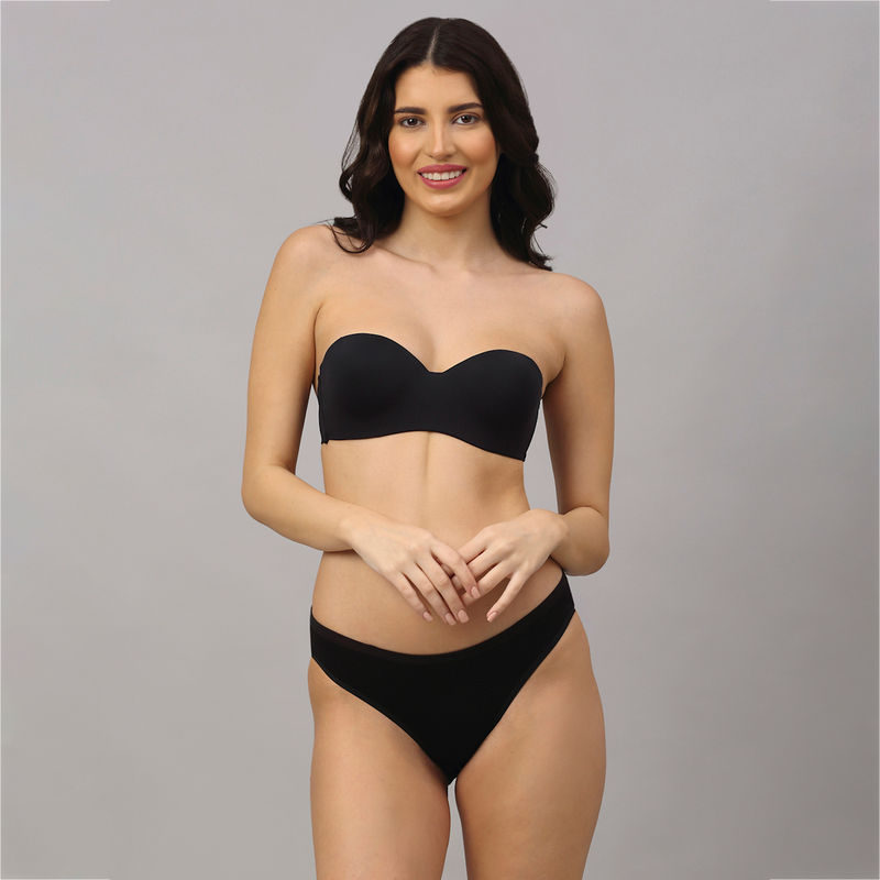 PrettyCat wired strapless tshirt bra panty set - Black (34C)