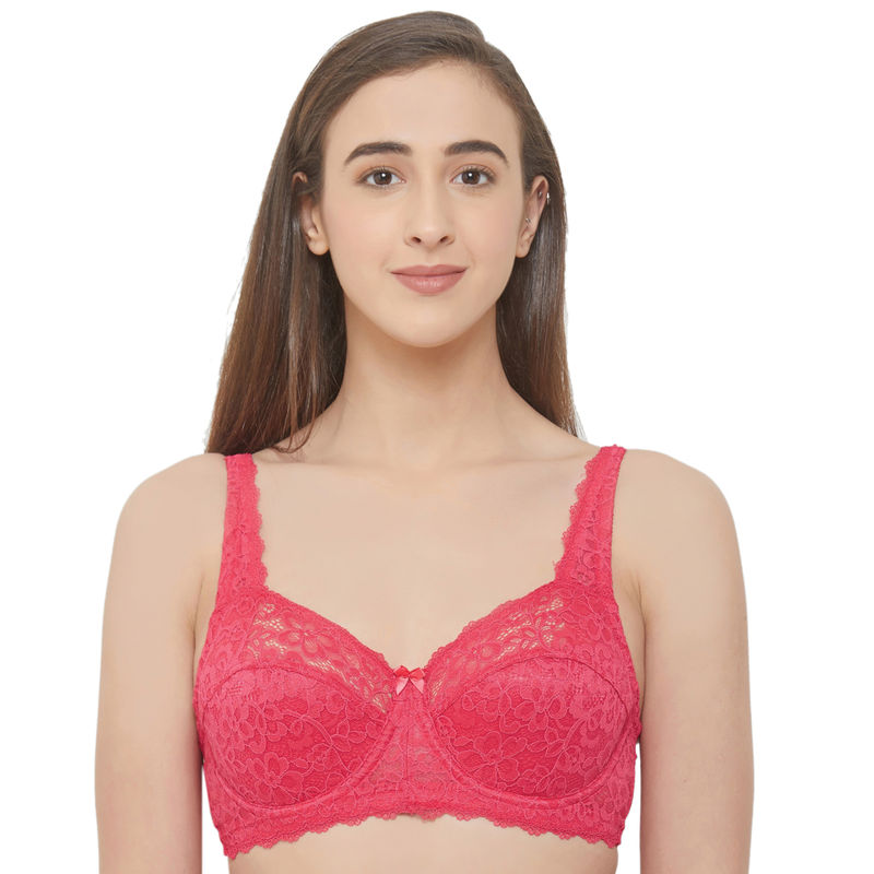 SOIE Women's Full Coverage Non Padded Wired Lace Bra - VIRTUAL-PINK (36B)