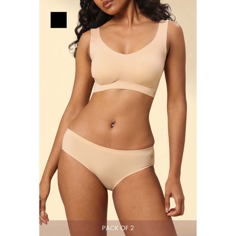 Krvvy Women Cream and Black Seamless Low Rise Hipsters (Pack of 2) (2XL-3XL)