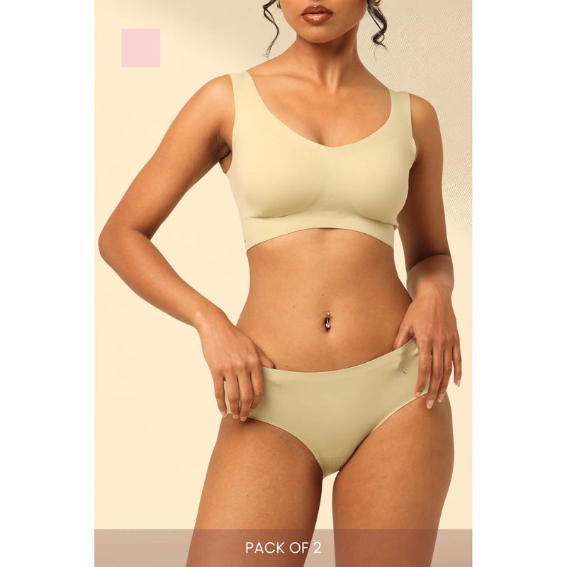 Krvvy Women Light Green and Light Pink Seamless Low Rise Hipsters (Pack of 2) (2XL-3XL)