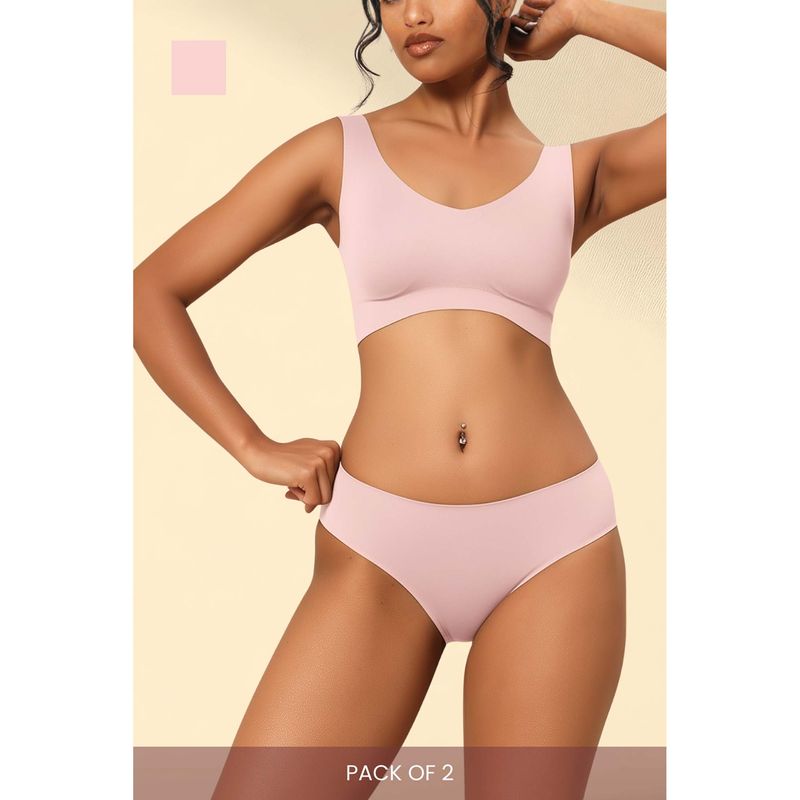 Krvvy Women Light Pink Seamless Low Rise Hipsters (Pack of 2) (2XL-3XL)