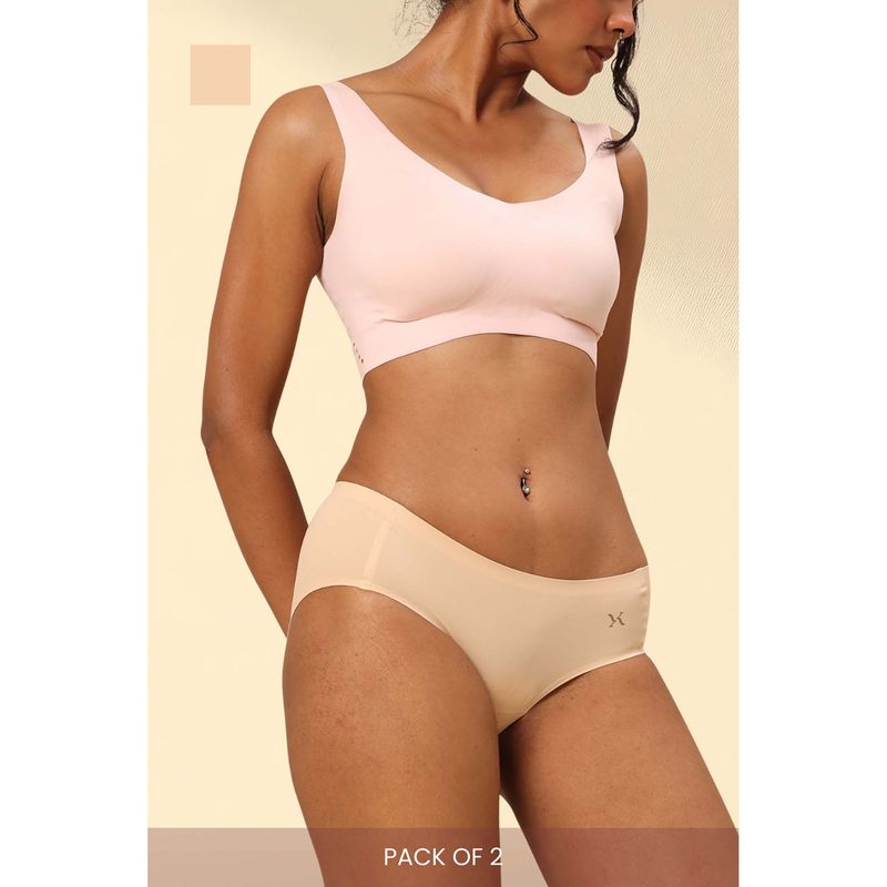 Krvvy Women Cream Low-Rise Seamless Hipsters (Pack of 2) (2XL-3XL)