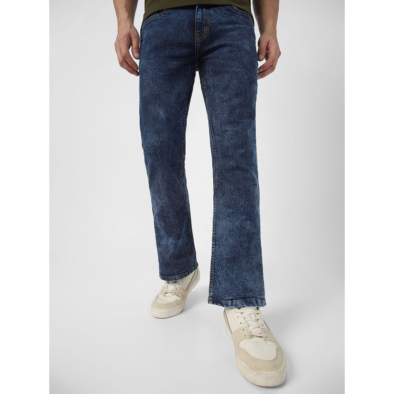 Urbano Fashion Mens Blue Washed Bootcut Jeans Stretchable (30)