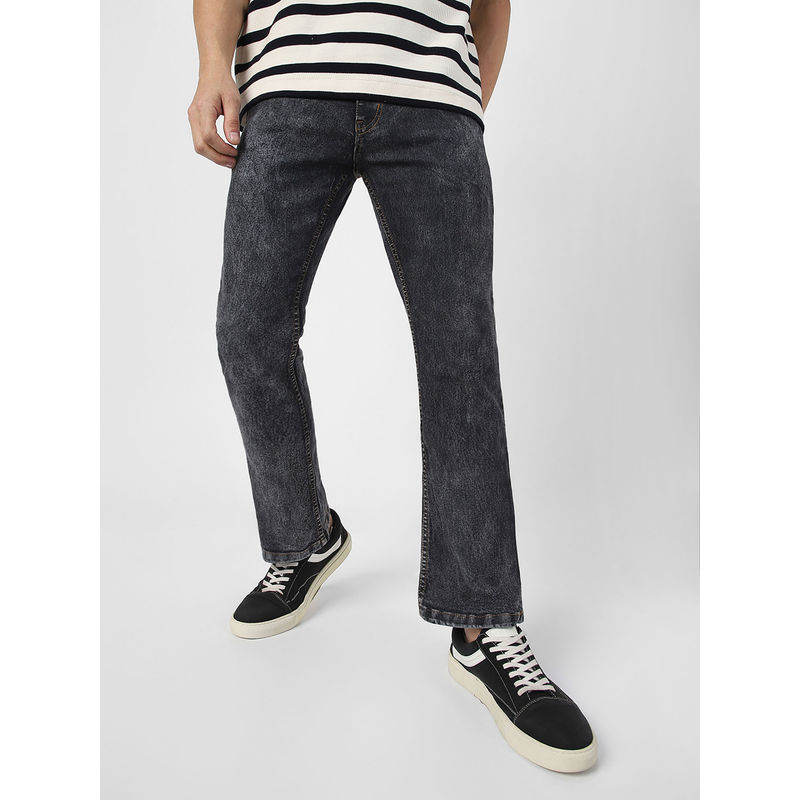 Urbano Fashion Mens Dark Grey Washed Bootcut Jeans Stretchable (30)