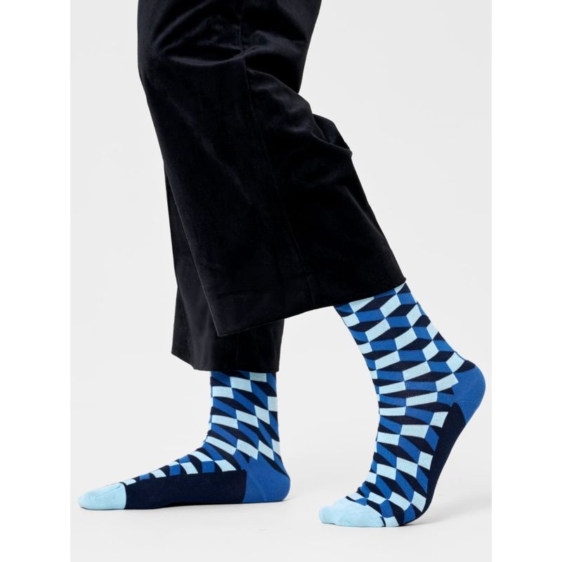 Happy Socks Blue Filled Optic Geometric Unisex Socks (S)