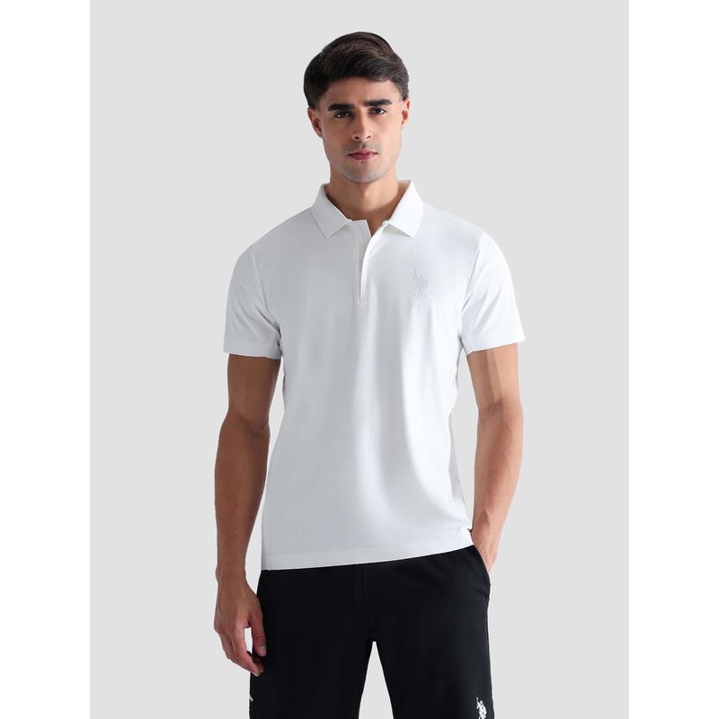 U.S. POLO ASSN. Active Sports Men's Slim Fit Solid Active Polo T-shirt-White (S)