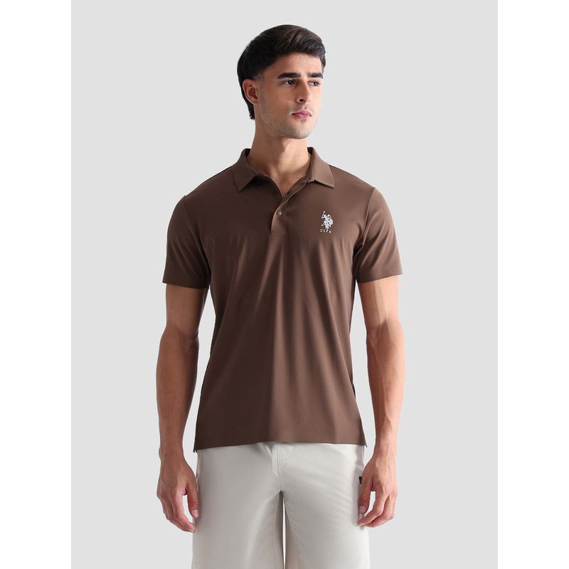 U.S. POLO ASSN. Active Sports Men's Brand Embossed Active Polo T-shirt-Brown (XL)
