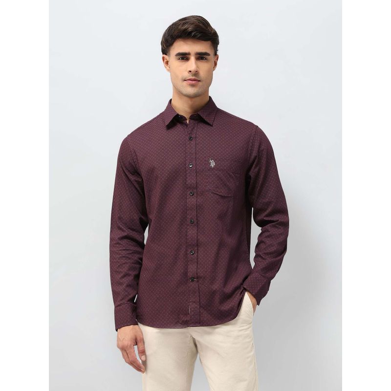 U.S. POLO ASSN. Men's Comfortable Fit Printed Shirt-Wine (42)