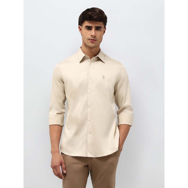U.S. POLO ASSN. Men's Satin Solid Shirt-Beige (46)