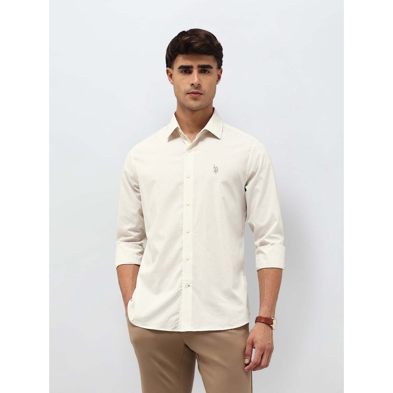 U.S. POLO ASSN. Men's Micro Checked Comfortable Fit Shirt-Beige (42)
