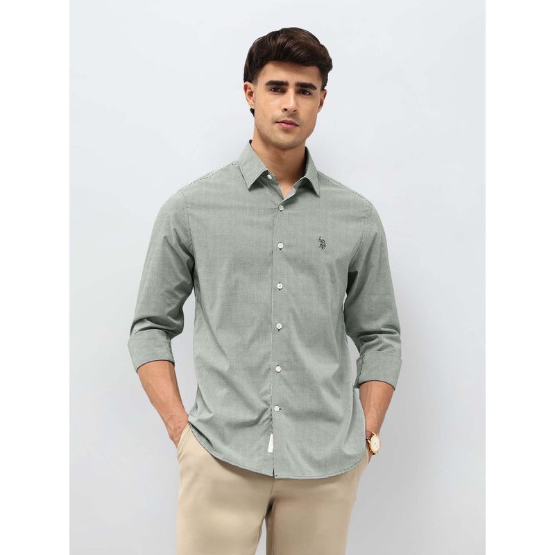 U.S. POLO ASSN. Men's Micro Checked Comfortable Fit Shirt-Green (39)