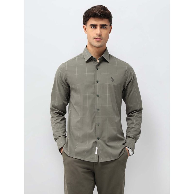 U.S. POLO ASSN. Men's Windowpane Checked Comfortable Fit Shirt-Green (40)