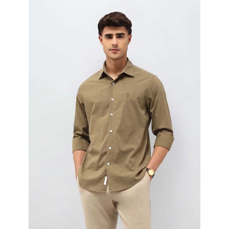 U.S. POLO ASSN. Men's Windowpane Checked Comfortable Fit Shirt-Brown (42)