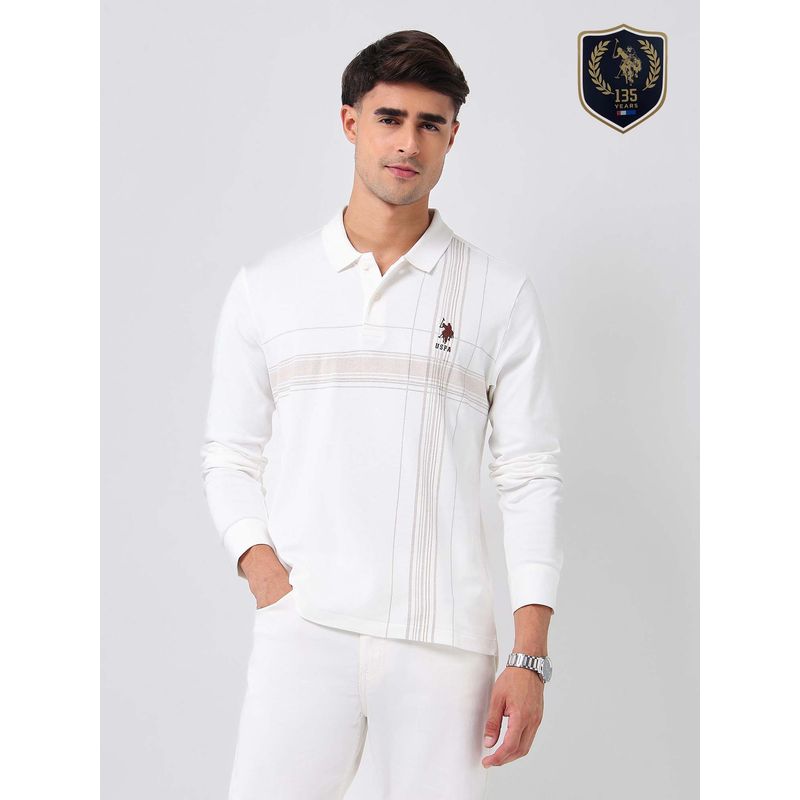 U.S. POLO ASSN. Men's Checked Regular Fit Polo T-shirt-Off White (M)